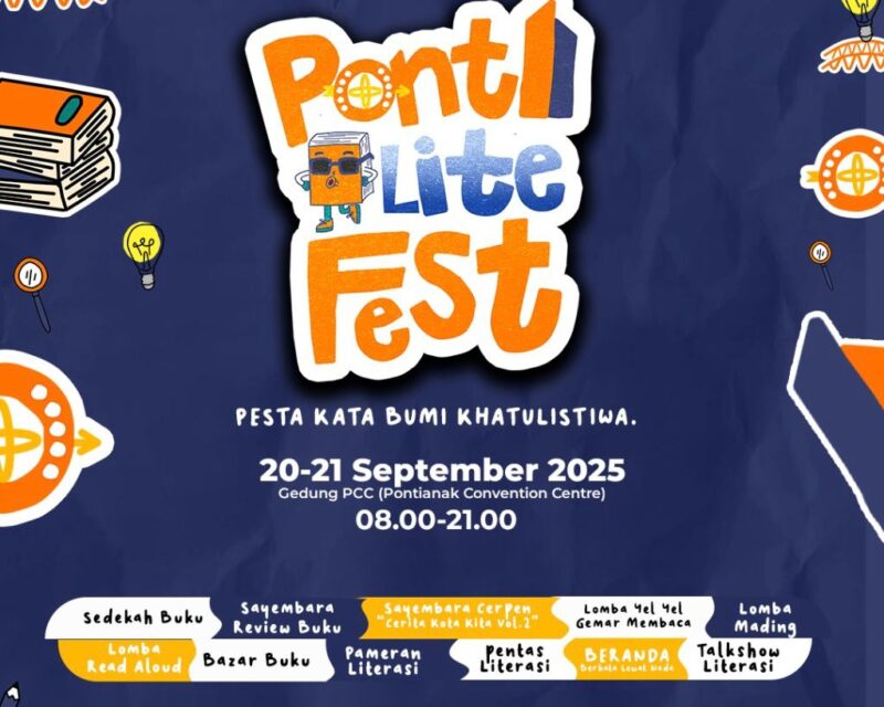 Flyer PontiLite Fest 2025 dalam rangka menyemarakkan Bulan Gemar Membaca dan Hari Kunjung Perpustakaan 2025.